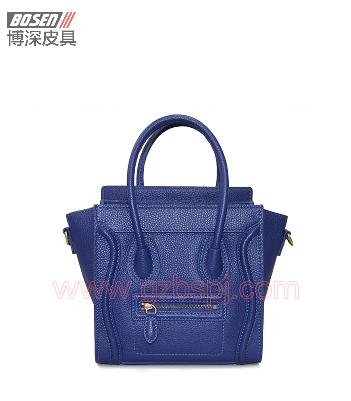 女包貼牌|女包OEM|博深皮具加工廠(chǎng)|頭層牛皮淺藍(lán)色女士手提包 BSWH003006